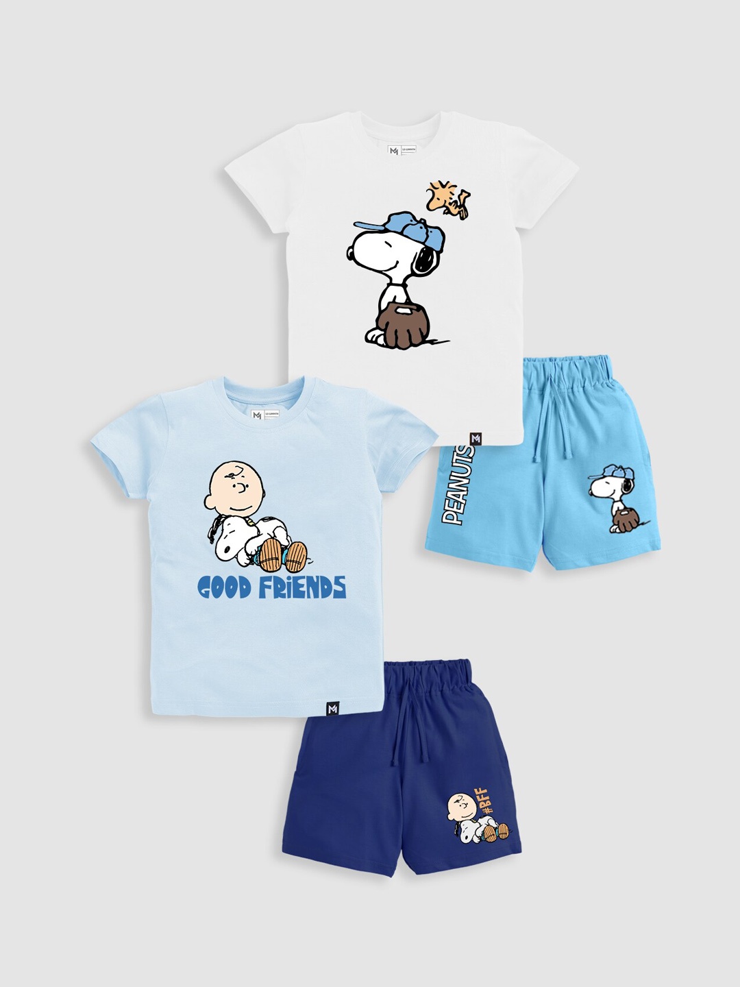 

Minute Mirth Boys Set Of 2 Printed T-shirt with Shorts, White