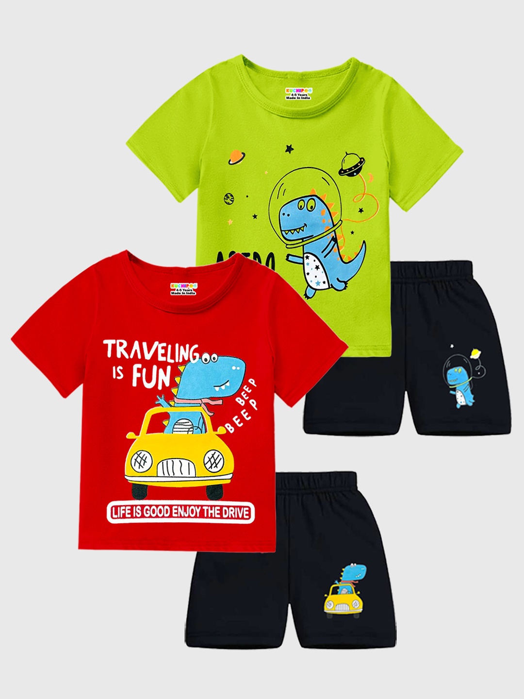 

KUCHIPOO Kids Pack Of 2 Printed T-shirt with Shorts, Olive