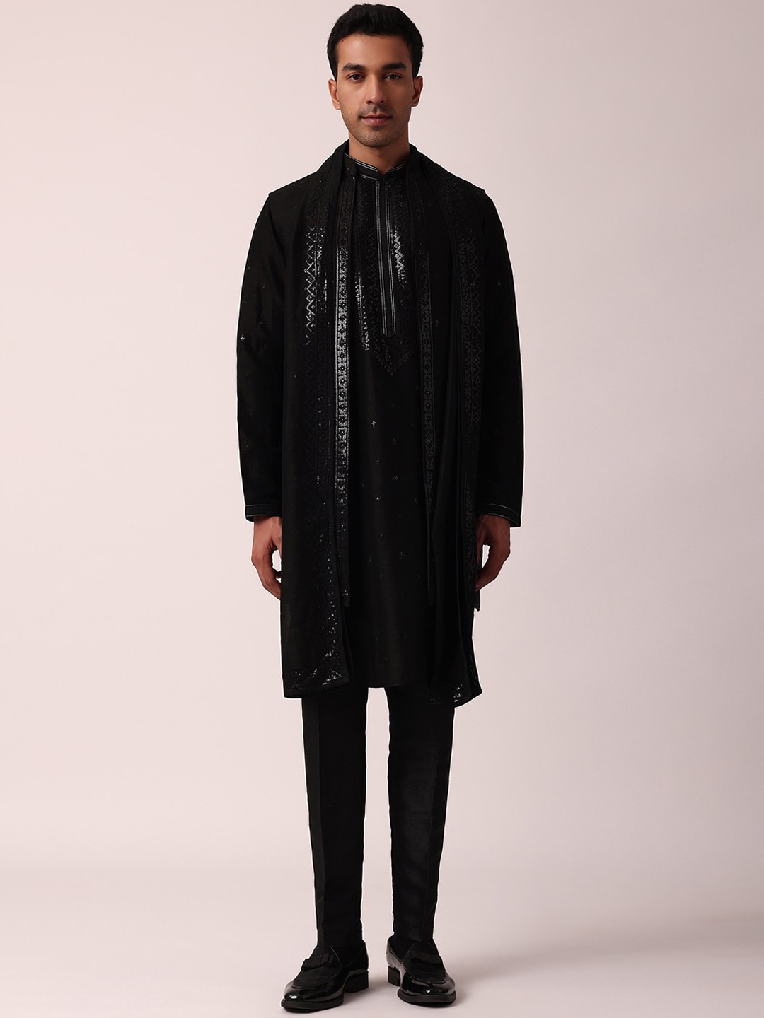 

KALKI Fashion Ethnic Motifs Embroidered Straight Thread Work Kurta With Trouser, Black