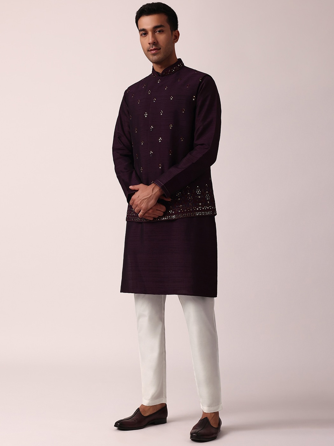 

KALKI Fashion Men Embroidered Regular Kurta with Trousers, Purple
