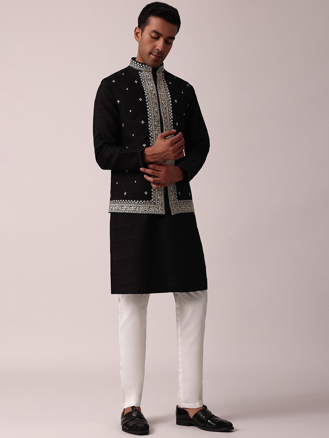

KALKI Fashion Embroidered Straight Thread Work Kurta With Trouser, Black