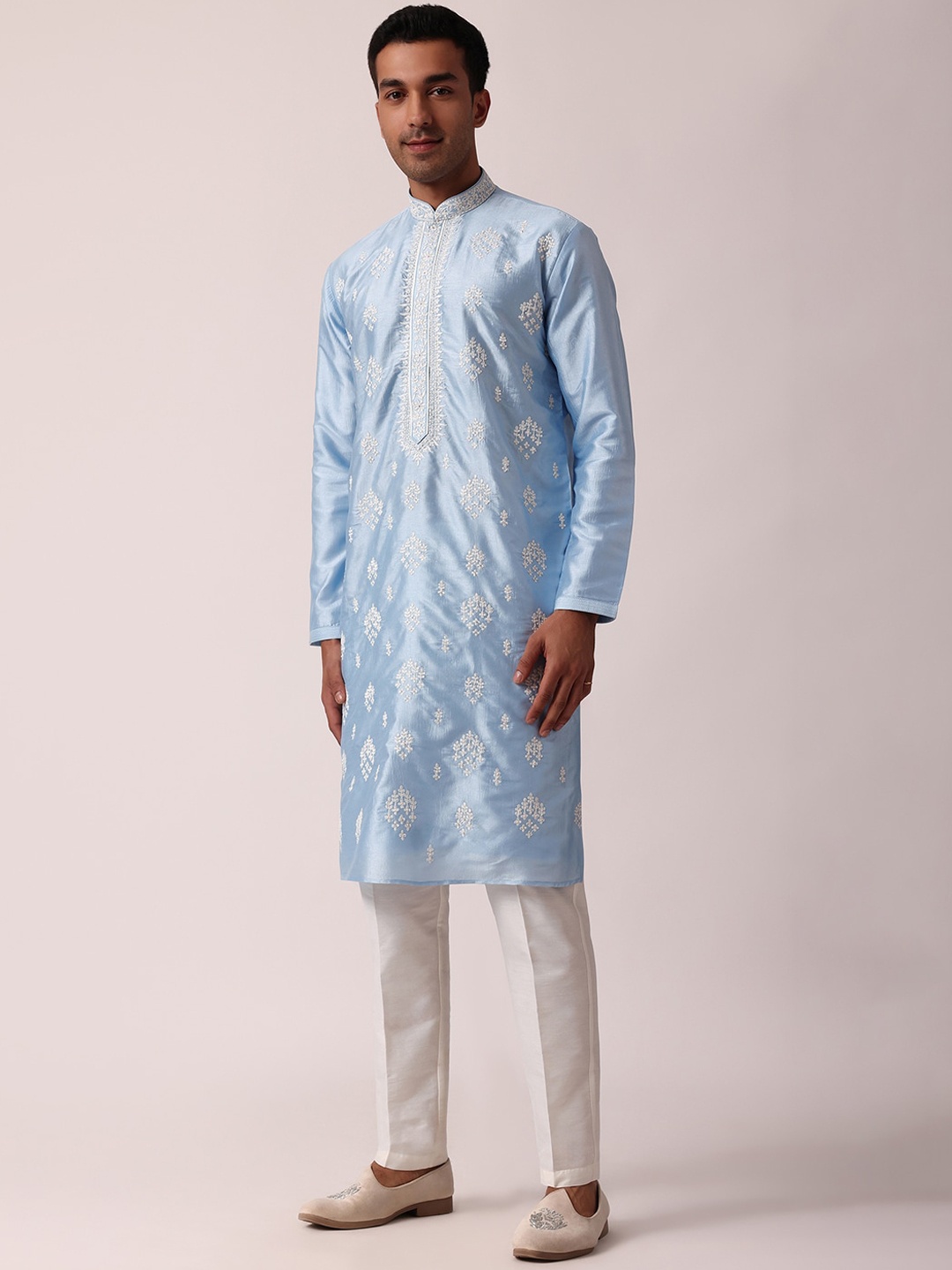 

KALKI Fashion Floral Embroidered Regular Thread Work Kurta with Pyjamas, Blue