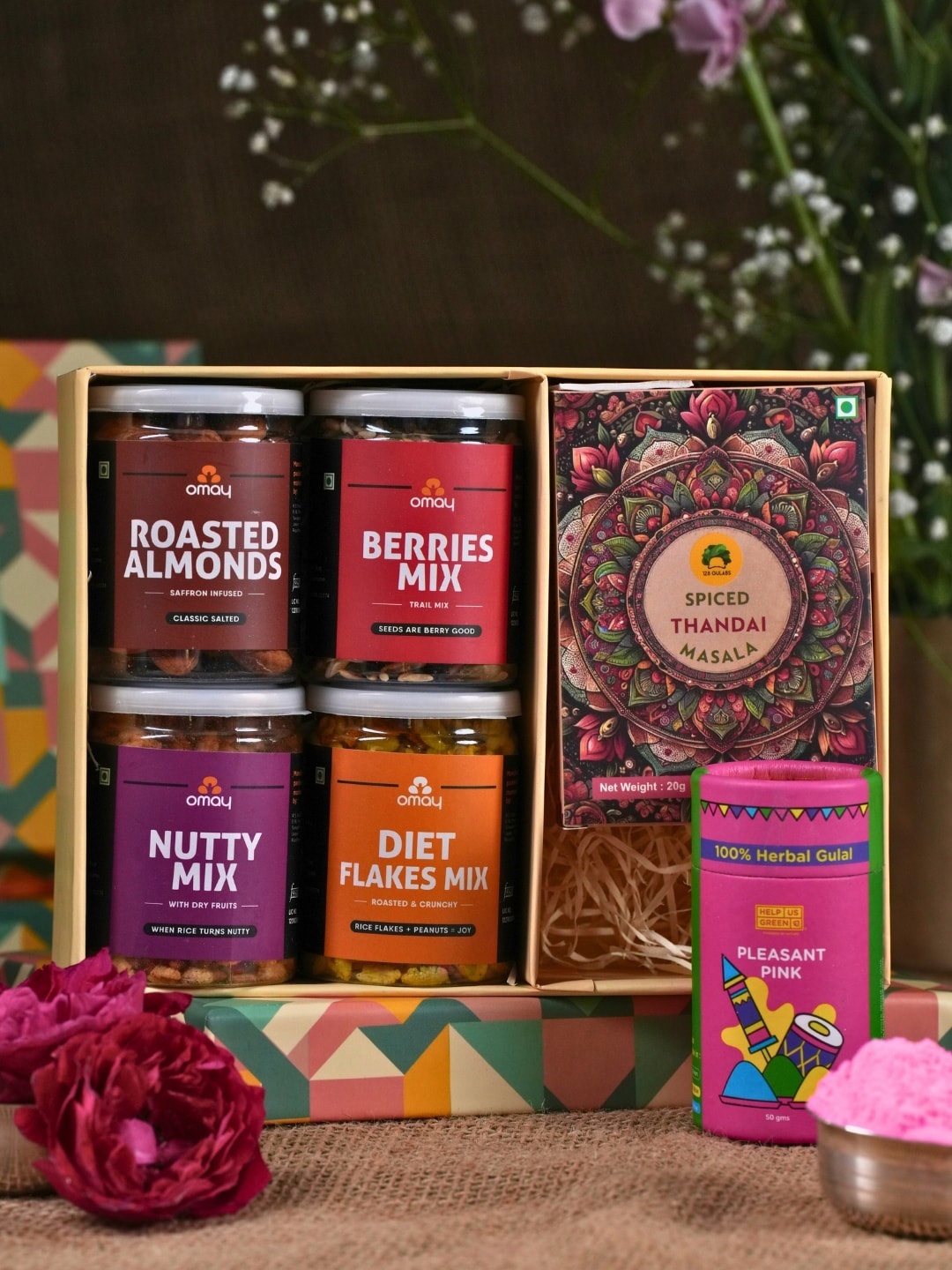 

Omay Foods Cheerful Treats Holi Gift Box-700gm, Pink