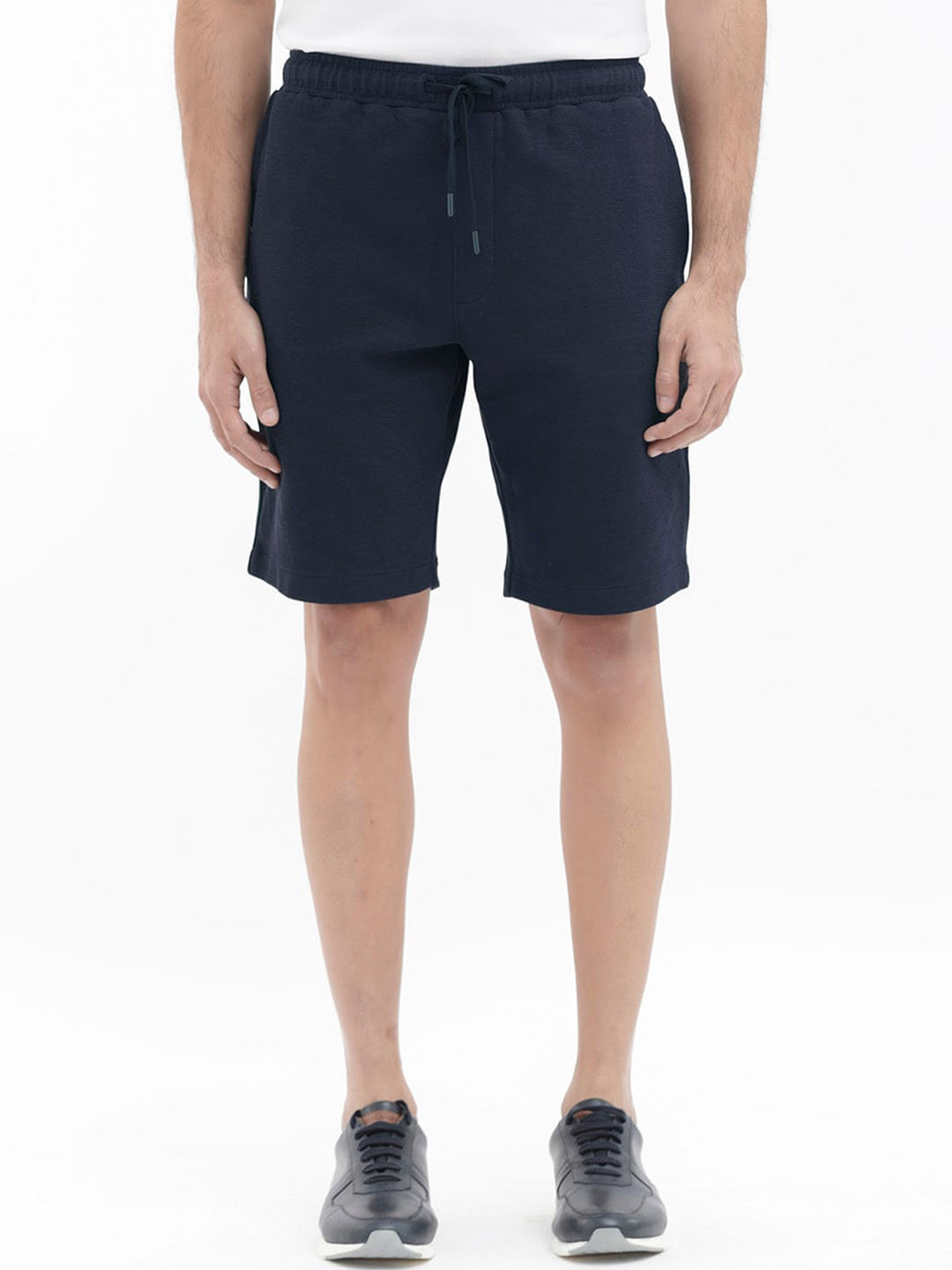 

RARE RABBIT Men Ambet Knee Length Mid-Rise Cotton Shorts, Navy blue