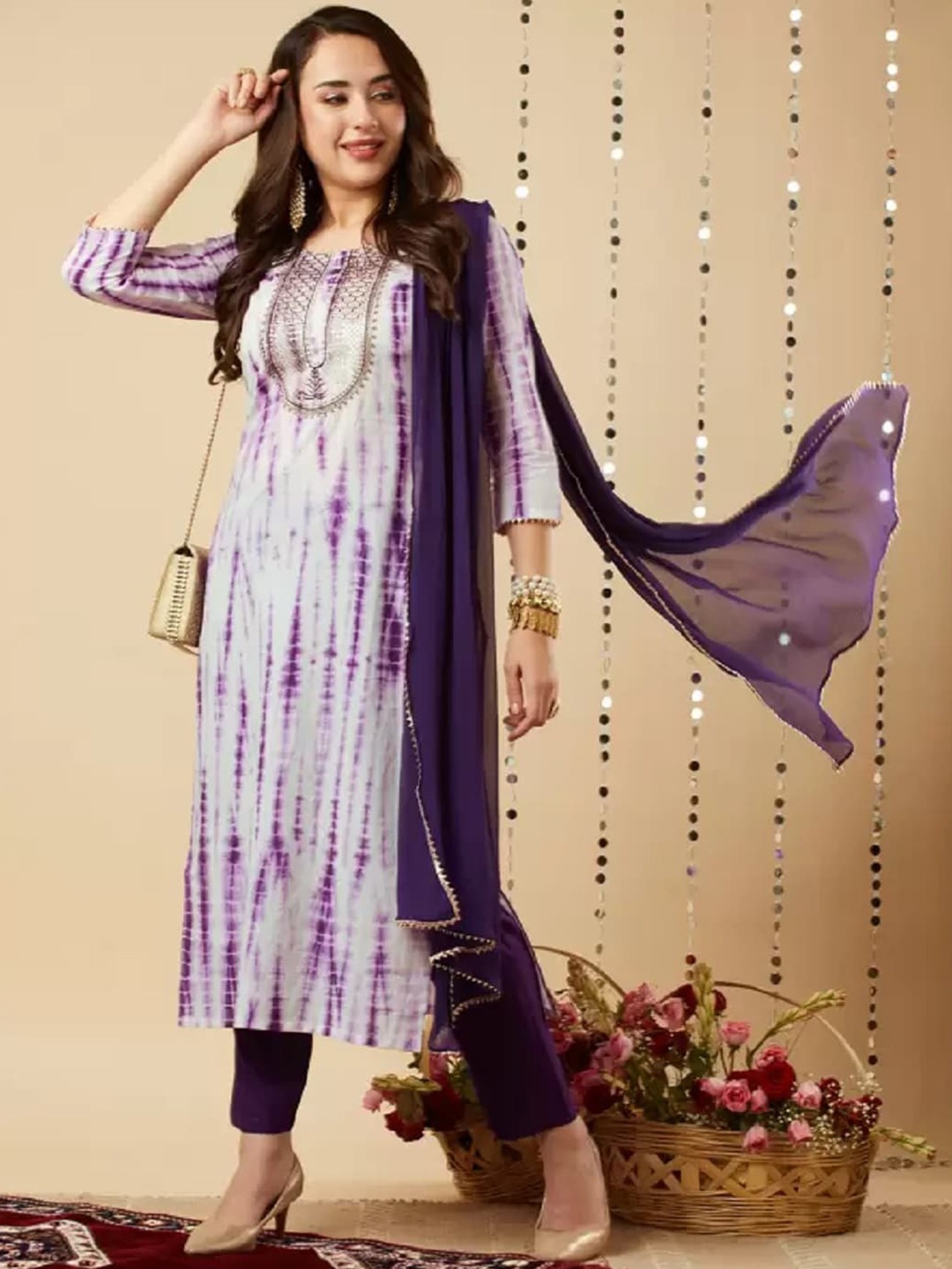 

BAESD Women Ombre Dyed Regular Kurta with Trousers & With Dupatta, Purple