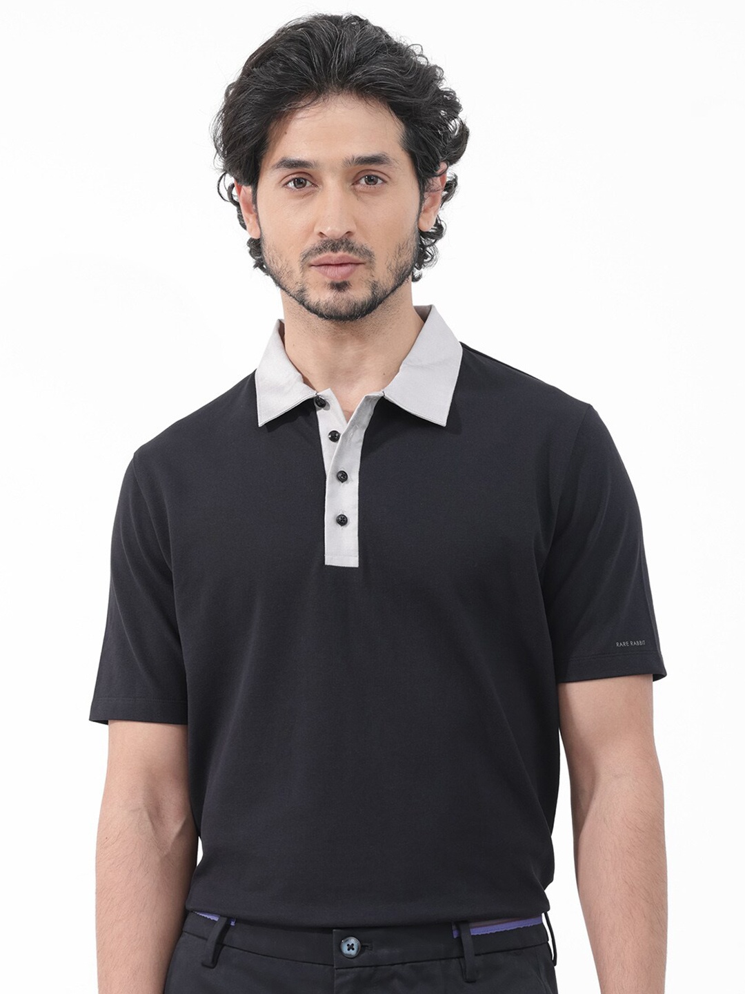 

RARE RABBIT Men Belton Regular Fit Polo Collar Cotton T-Shirt, Black