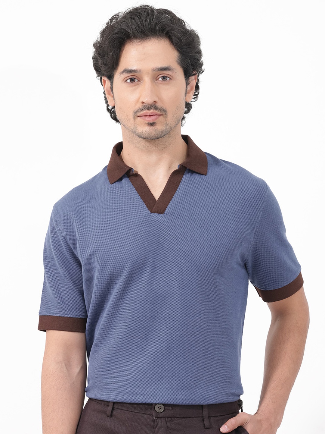 

RARE RABBIT Men Marcelo Regular Fit Mandarin Collar T-Shirt, Blue