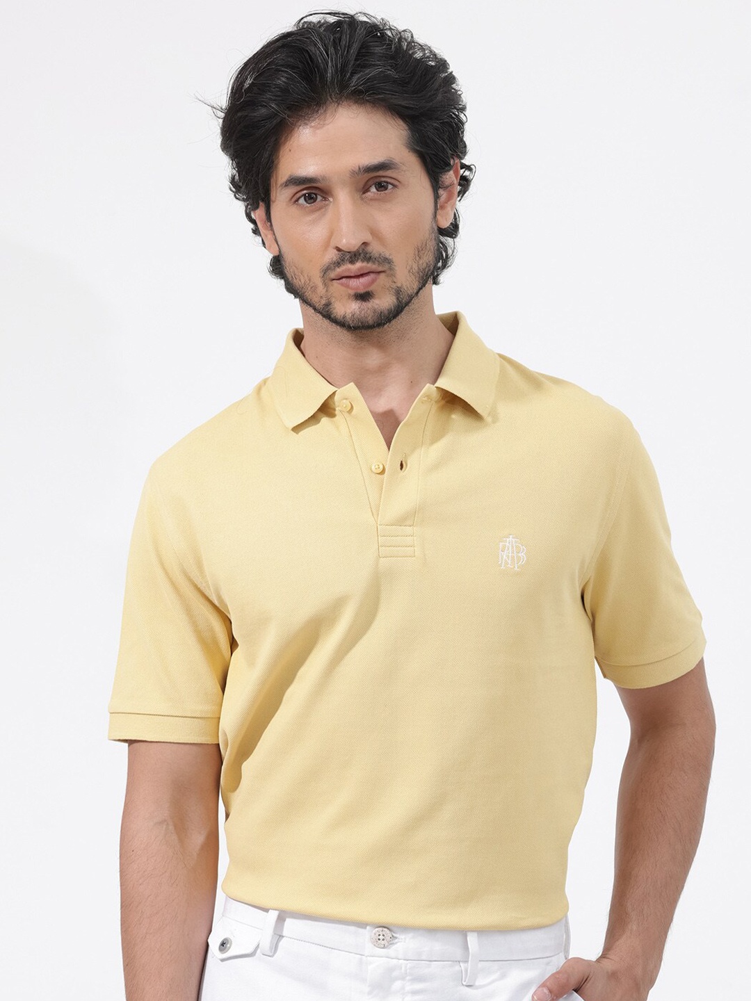 

RARE RABBIT Men Paret-Bright Regular Fit Polo Collar Cotton T-Shirt, Yellow