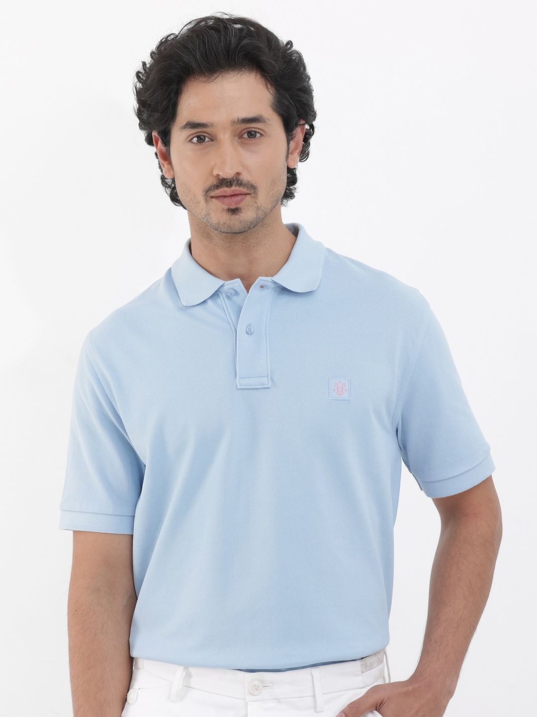 

RARE RABBIT Men Paret-Pastel Regular Fit Polo Collar Applique T-Shirt, Blue