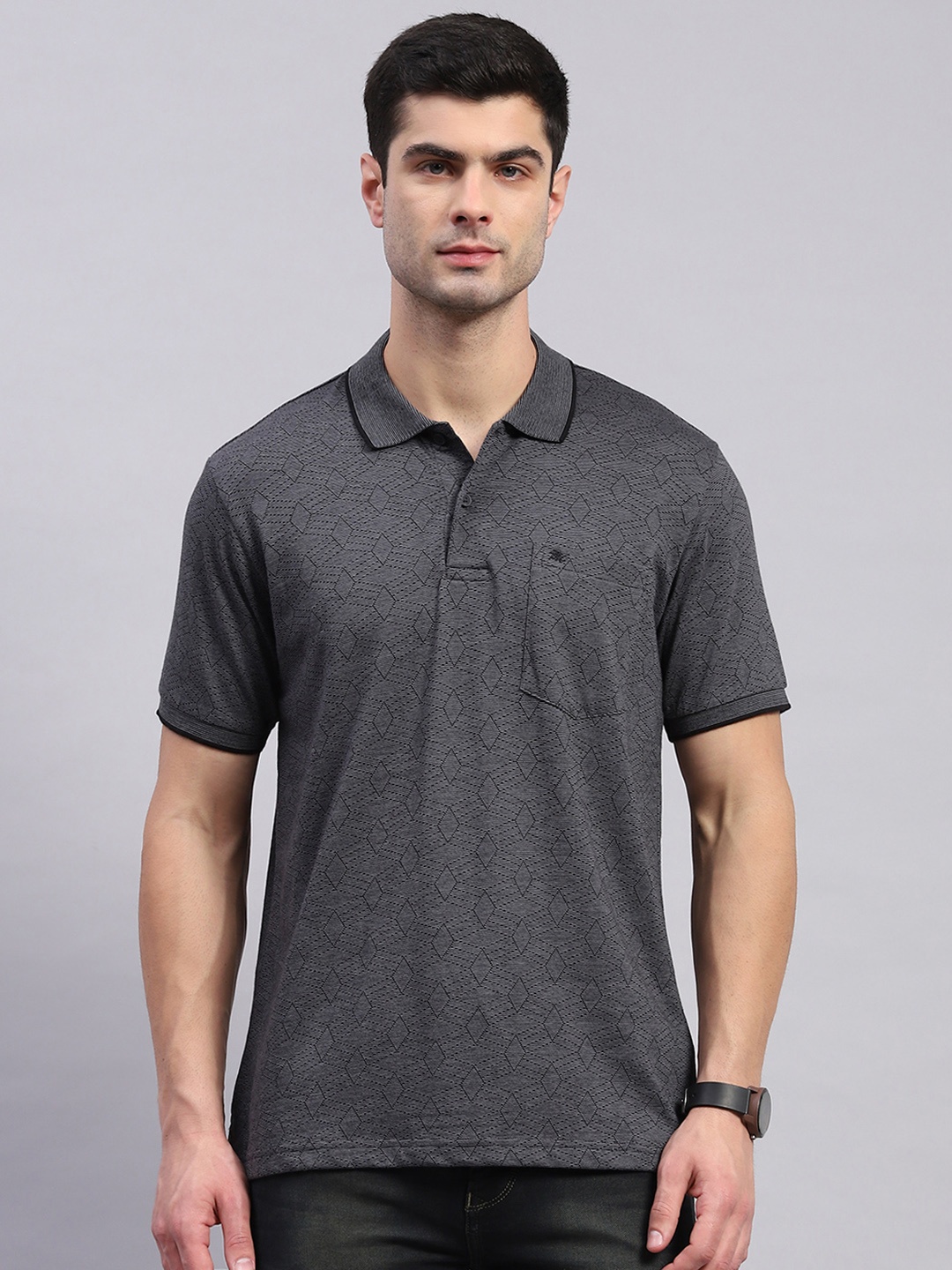 

Monte Carlo Men Polo Collar Pockets T-shirt, Charcoal