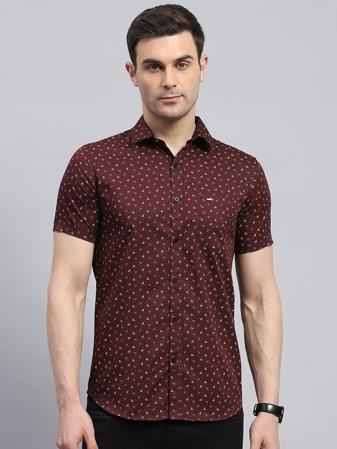 

Monte Carlo Classic Slim Fit Conversational Printed Casual Shirt, Maroon