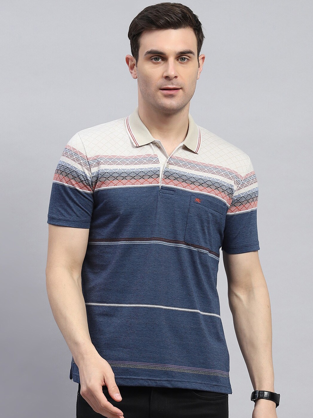 

Monte Carlo Striped Polo Collar T-shirt, Navy blue