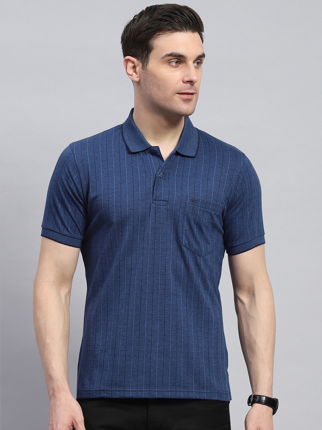 

Monte Carlo Striped Polo Collar T-shirt, Navy blue