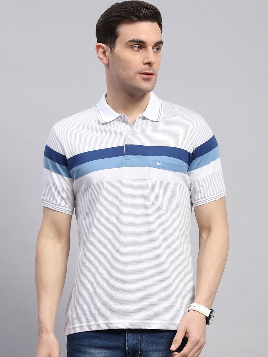 

Monte Carlo Striped Polo Collar T-shirt, Off white