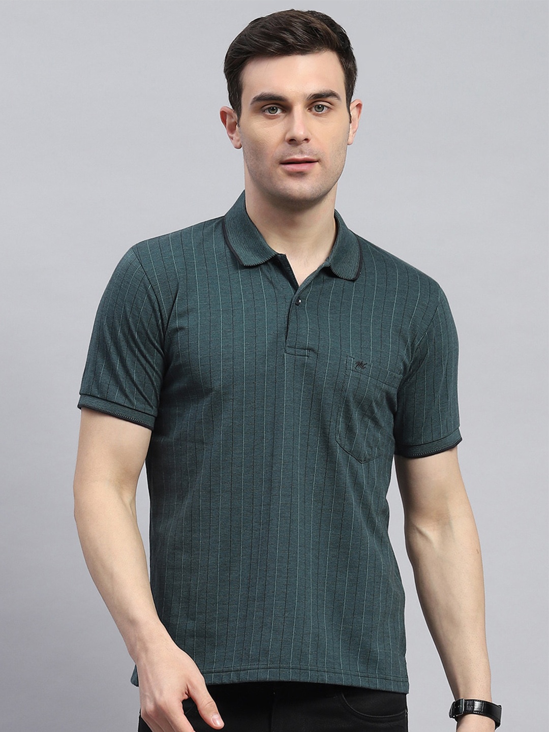 

Monte Carlo Striped Polo Collar T-shirt, Green