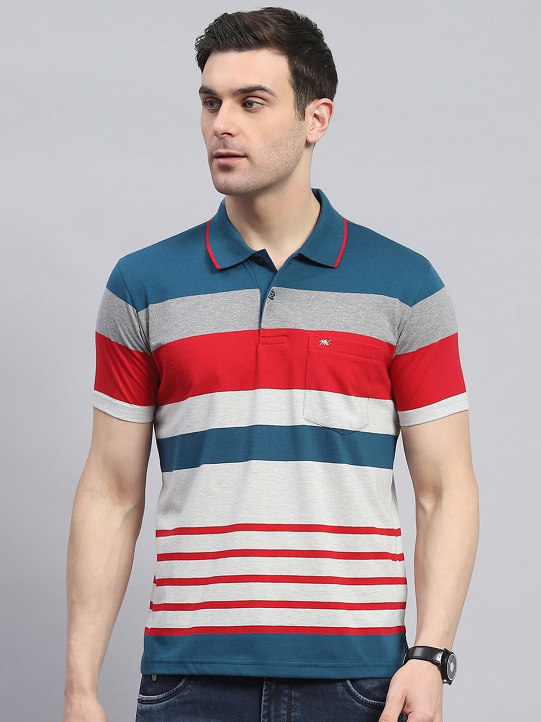 

Monte Carlo Striped Polo Collar T-shirt, Teal