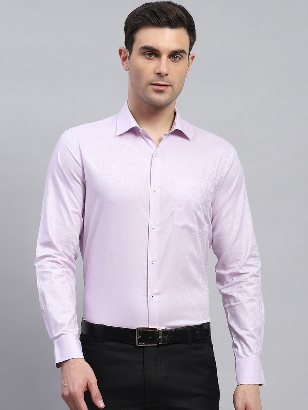 

Monte Carlo Classic Textured Self Design Pure Cotton Formal Shirt, Purple