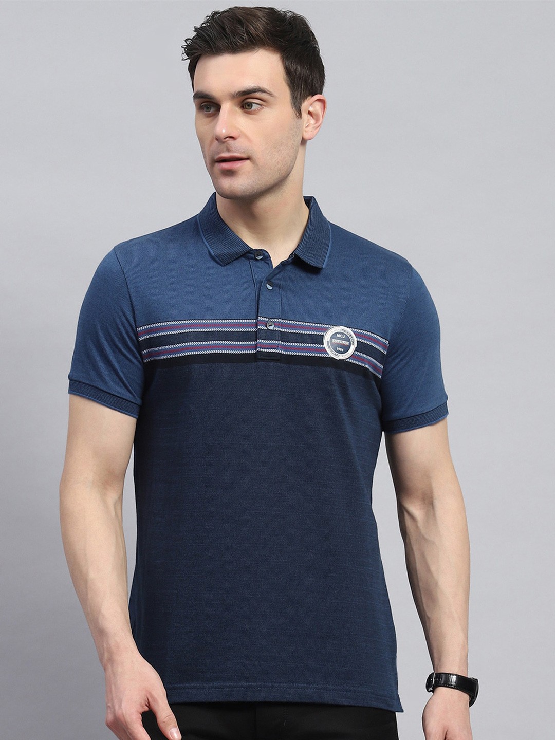 

Monte Carlo Striped Polo Collar T-shirt, Navy blue