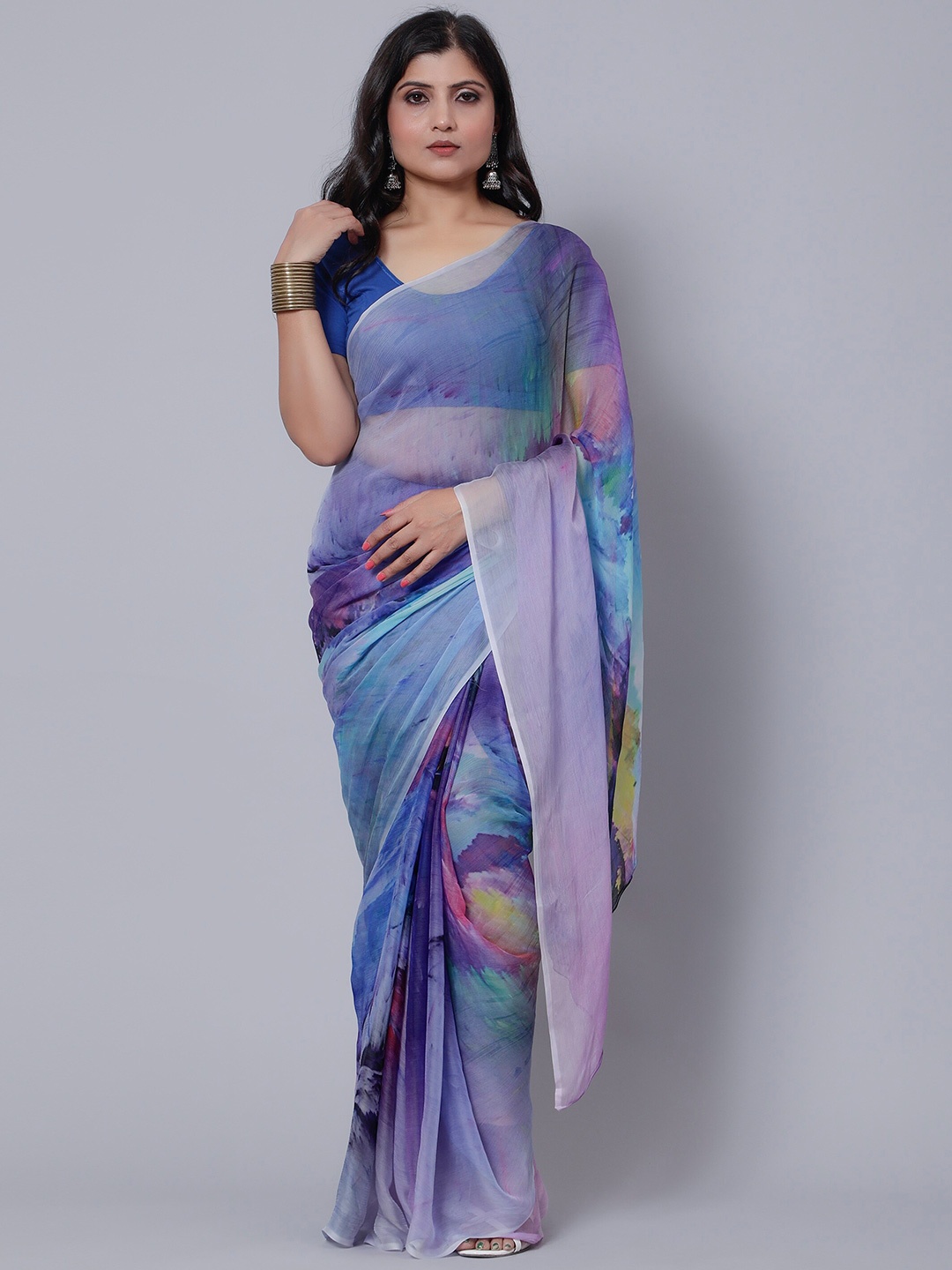 

Sawere Dyed Ombre Printed Saree, Blue