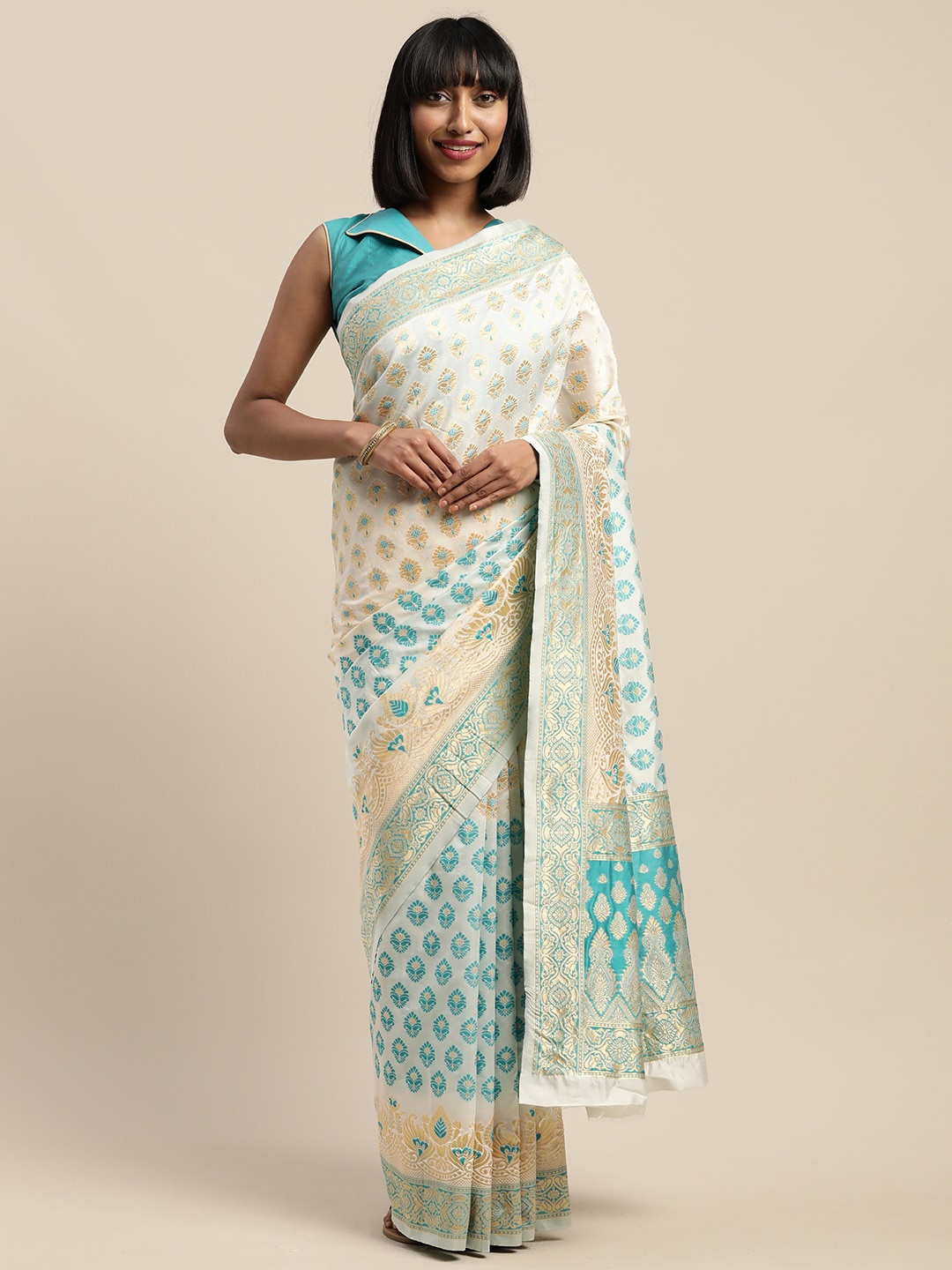 

Mitera Ethnic Motifs Woven Design Zari Paithani Saree, White