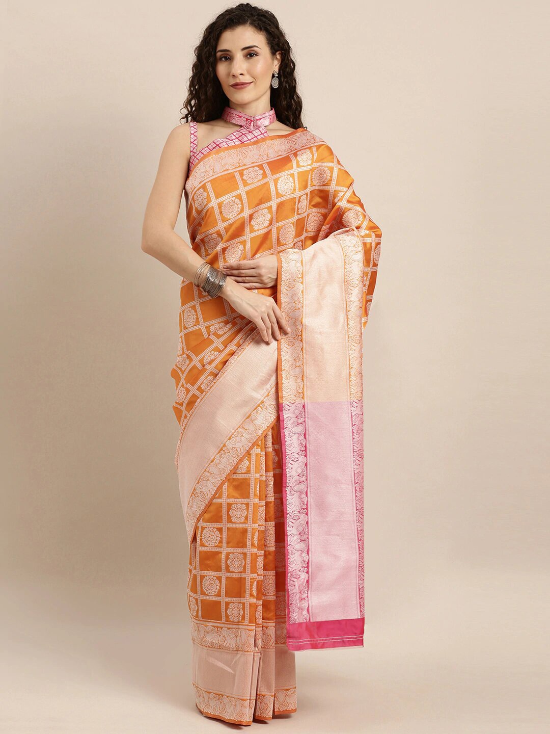 

Mitera Ethnic Motifs Woven Design Zari Patola Saree, Orange