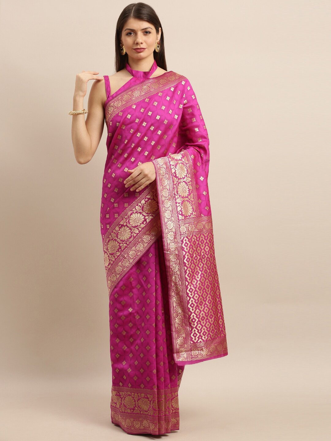 

Mitera Floral Woven Design Zari Saree, Magenta
