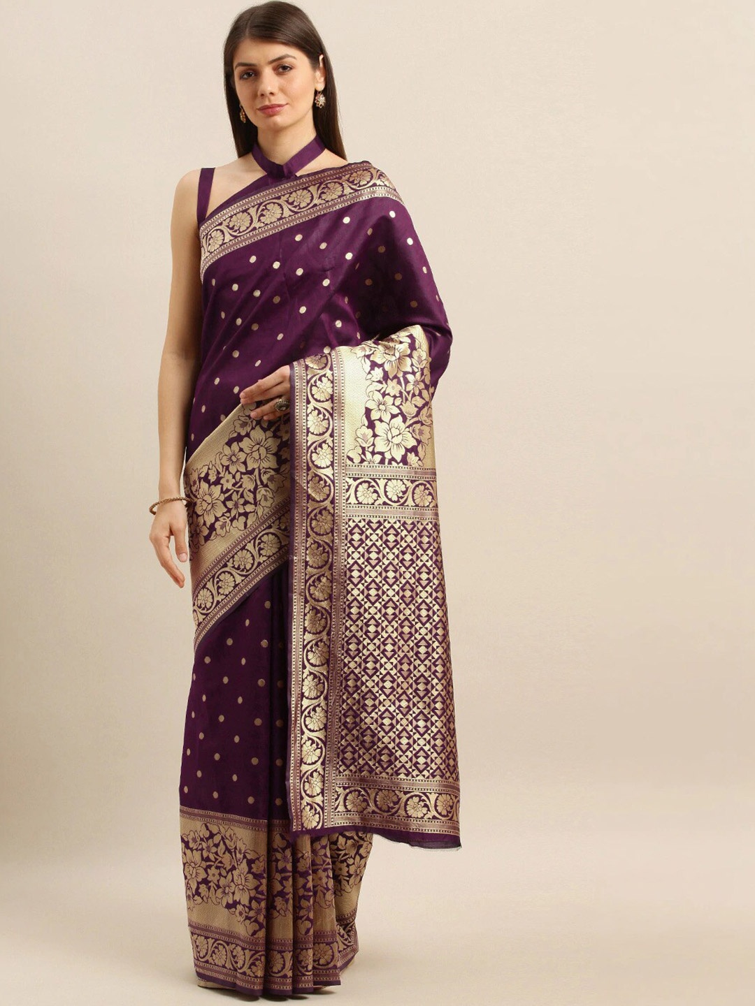 

Mitera Floral Woven Design Zari Saree, Purple