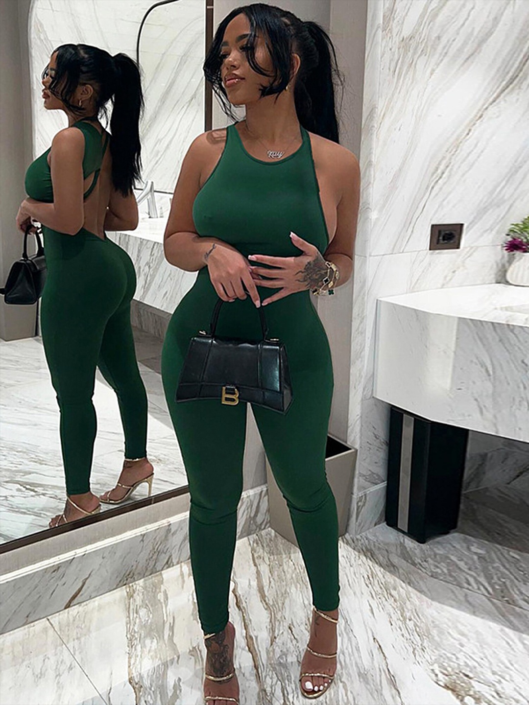 

LULU & SKY Sleeveless Basic Jumpsuit, Green