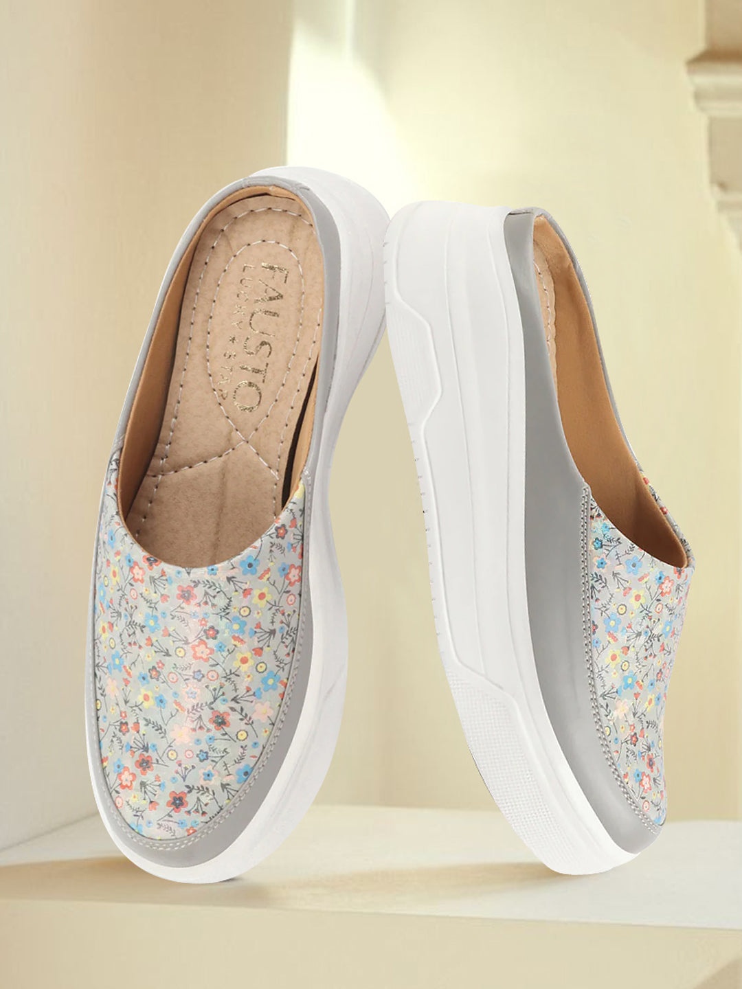 

FAUSTO Women Printed PU Slip-On Sneakers, Grey