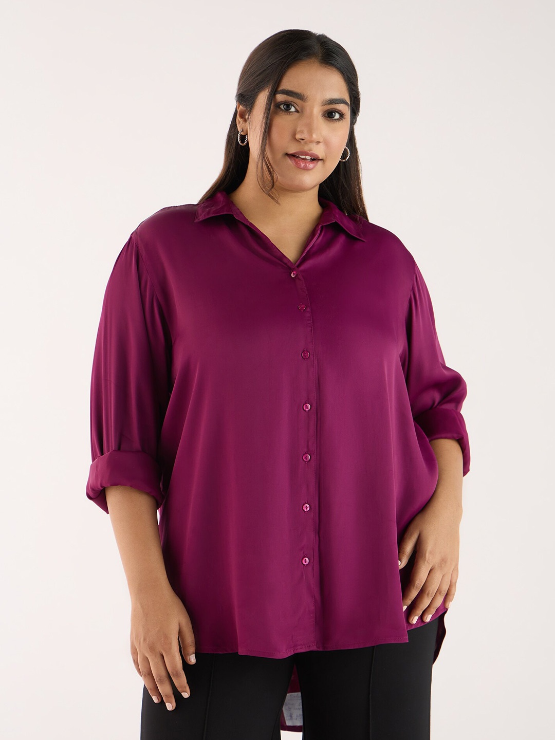 

Big Hello - The Plus Life Spread Collar Casual Shirt, Burgundy