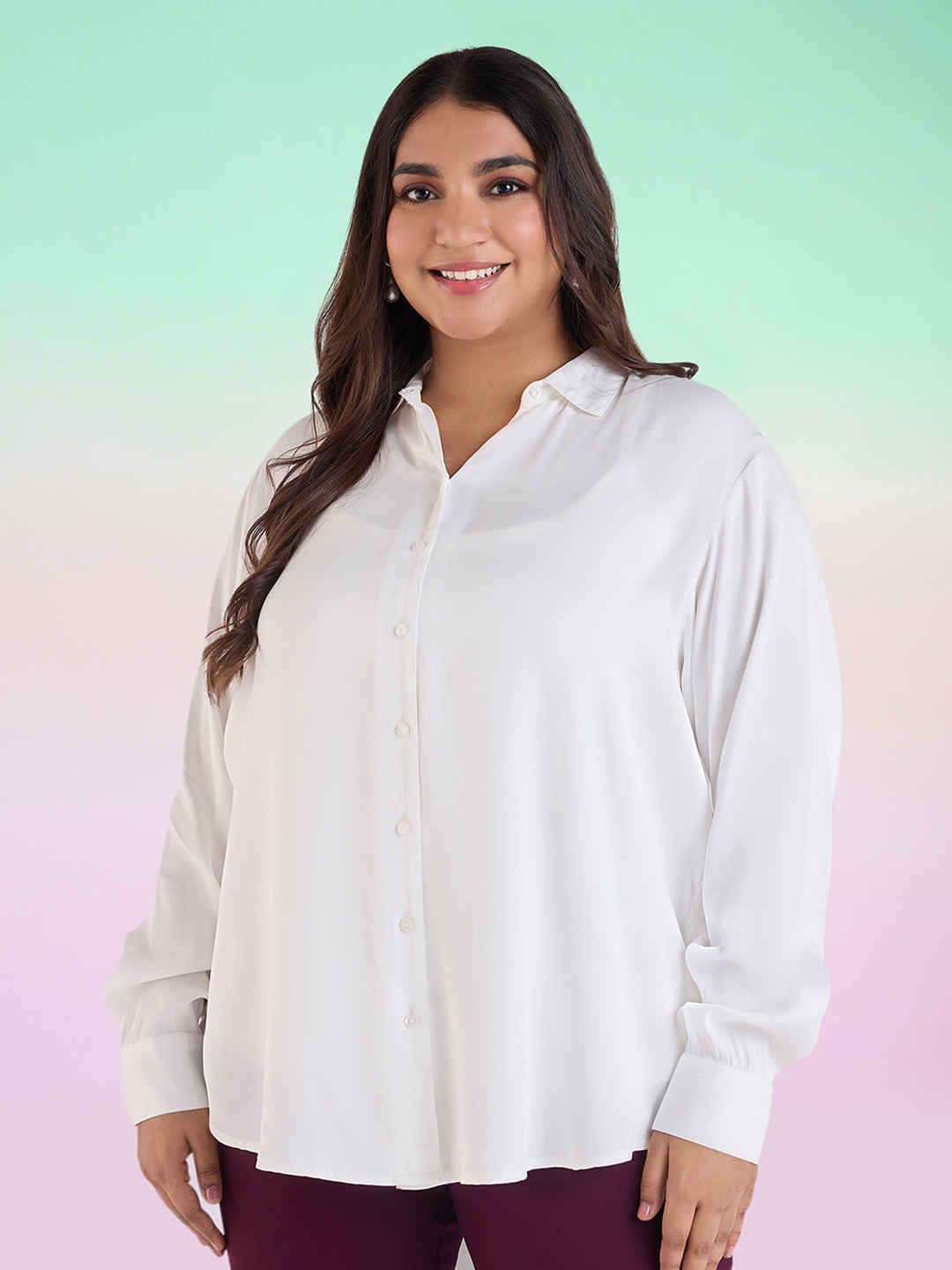 

Big Hello - The Plus Life Women Opaque Casual Shirt, White