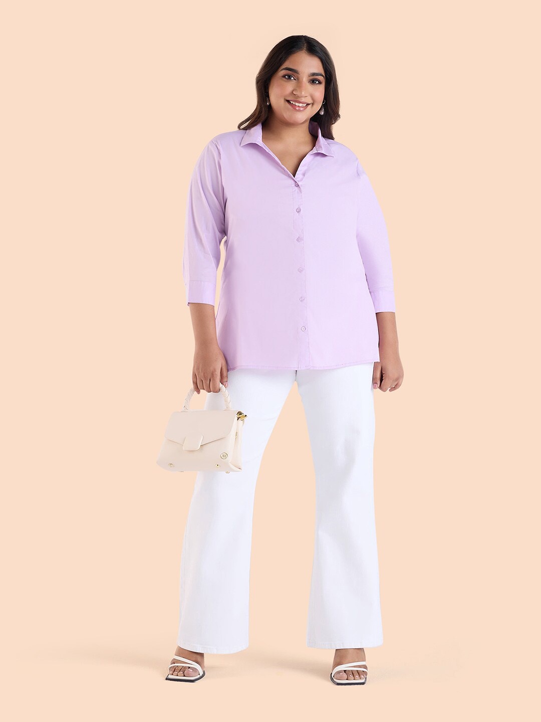 

Big Hello - The Plus Life Spread Collar Three-Quarter Sleeves Cotton Casual Shirt, Lavender