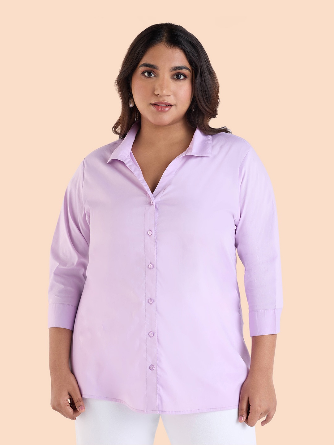 

Big Hello - The Plus Life Spread Collar Three-Quarter Sleeves Casual Shirt, Lavender