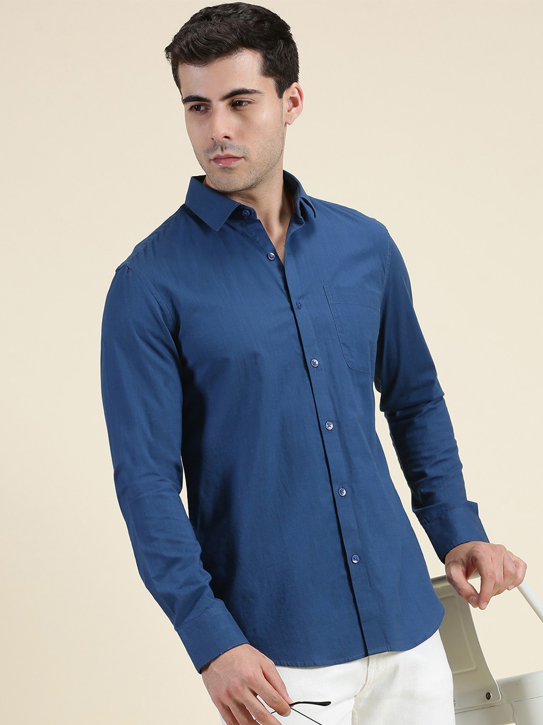 

INVICTUS Original Slim Fit Opaque Pure Cotton Casual Shirt, Blue