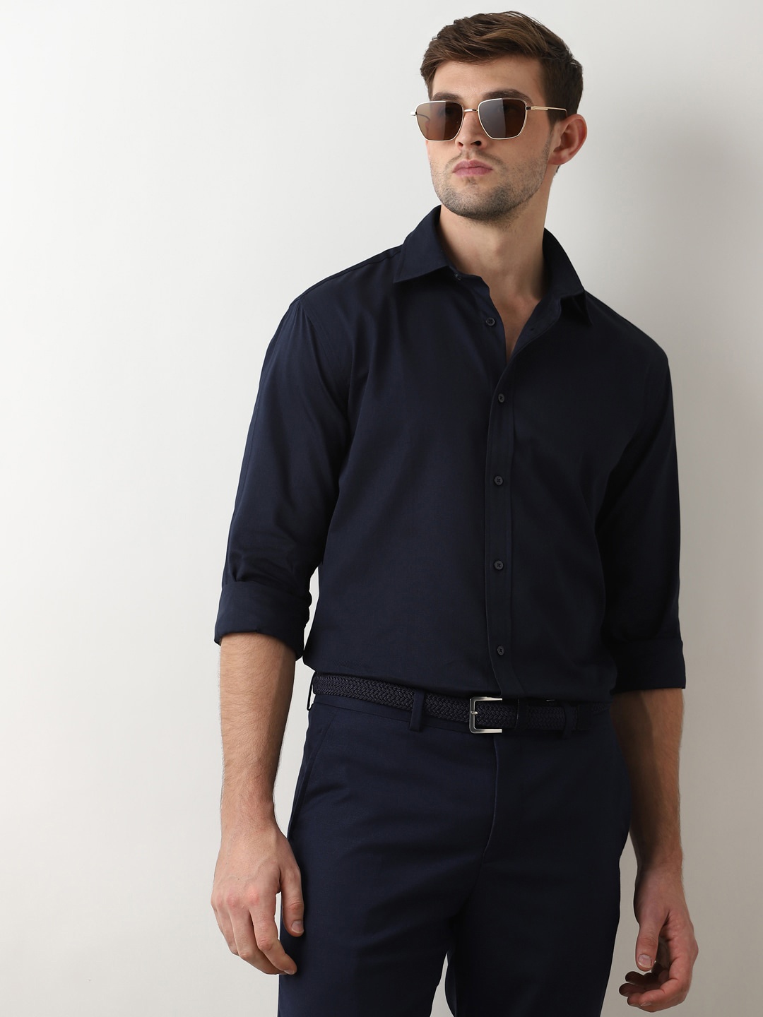 

SELECTED Spread Collar Long Sleeves Cotton Formal Shirt, Navy blue