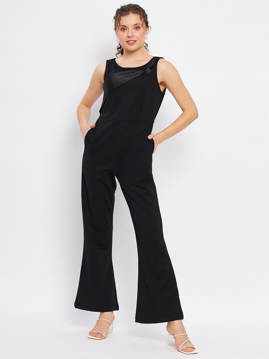 

DELAN Boat Neck Sleeveless Basic Jumpsuit, Black