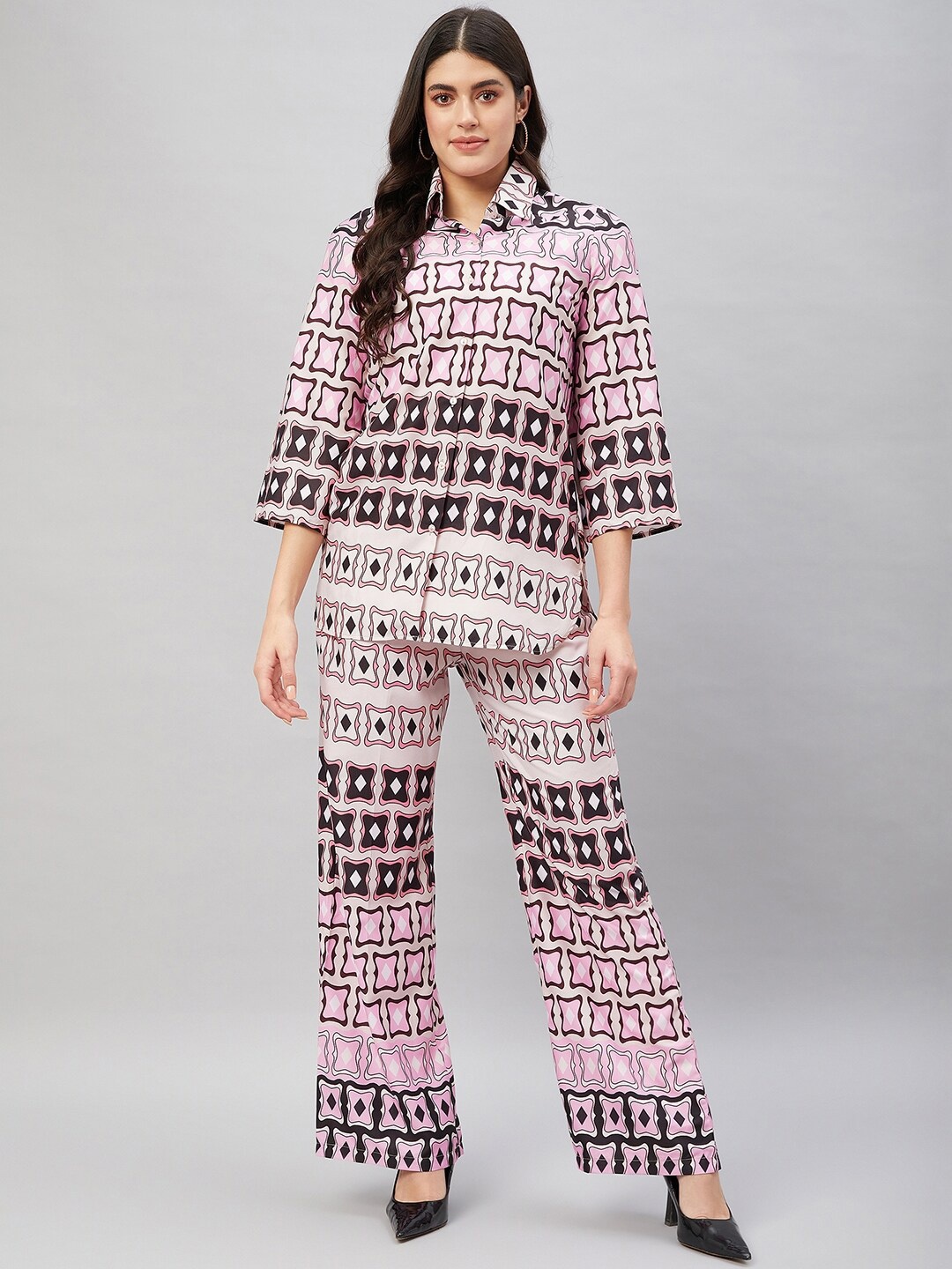 

Orchid Blues Printed Shirt With Trousers Co-Ords, Pink