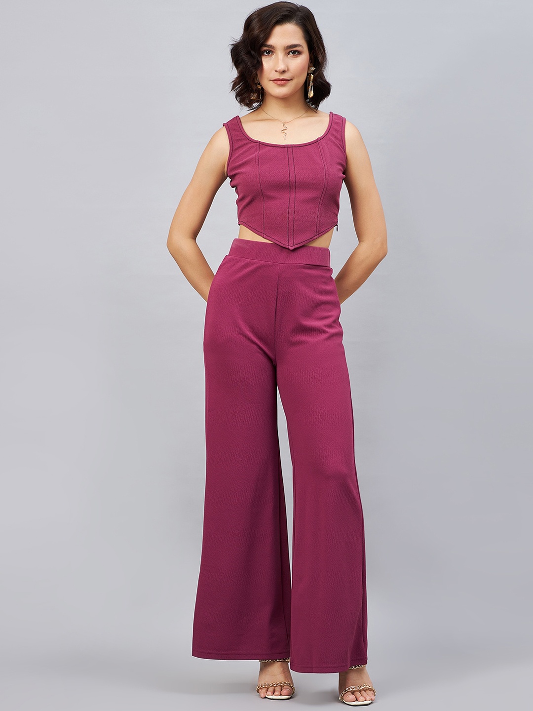 

Orchid Blues Sleeveless Crop Top With Trousers, Rose