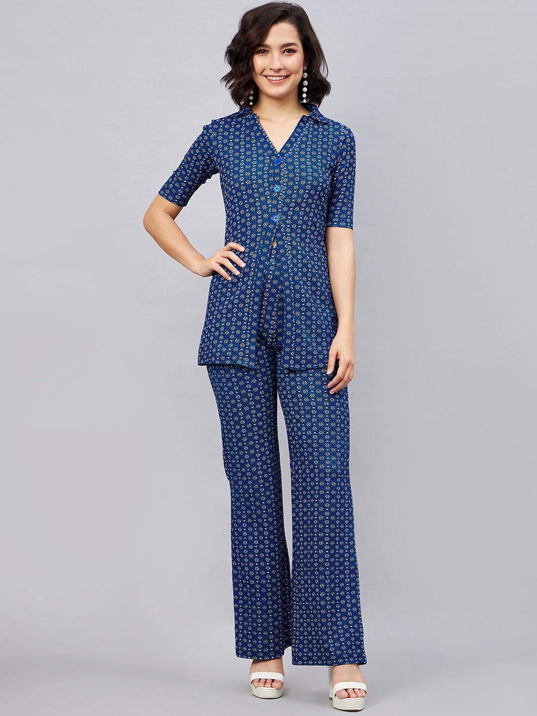 

Orchid Blues Printed Top With Trousers Co-Ords, Blue