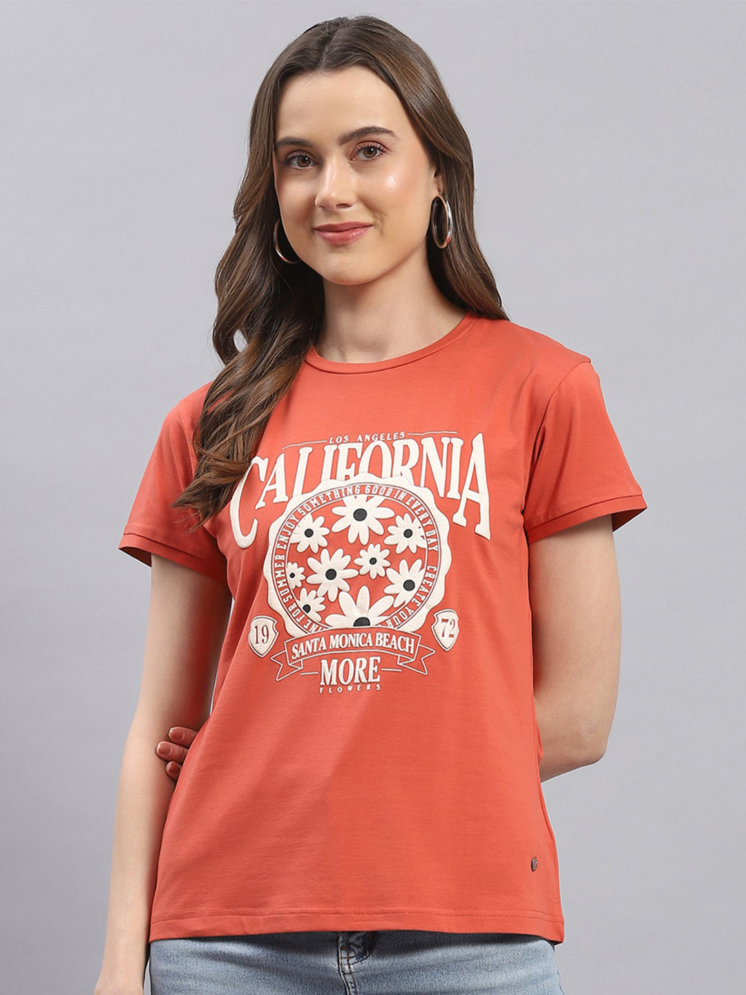 

Monte Carlo Graphic Printed Cotton Round Neck Tshirt, Rust