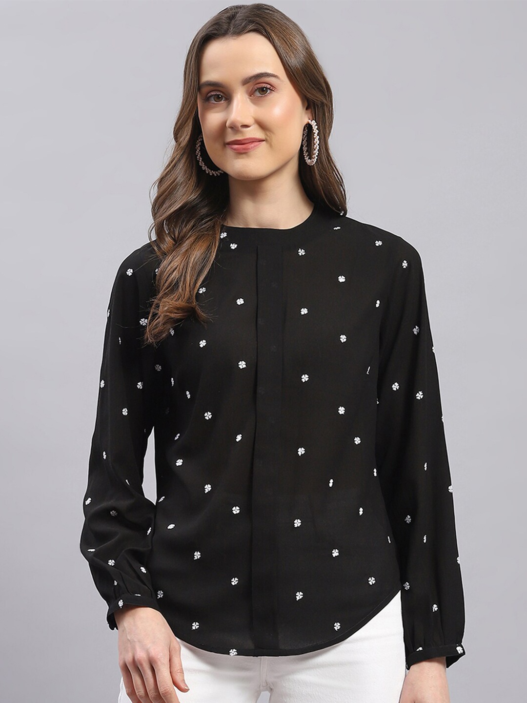 

Monte Carlo Polka Dot Printed Puff Sleeve Top, Black