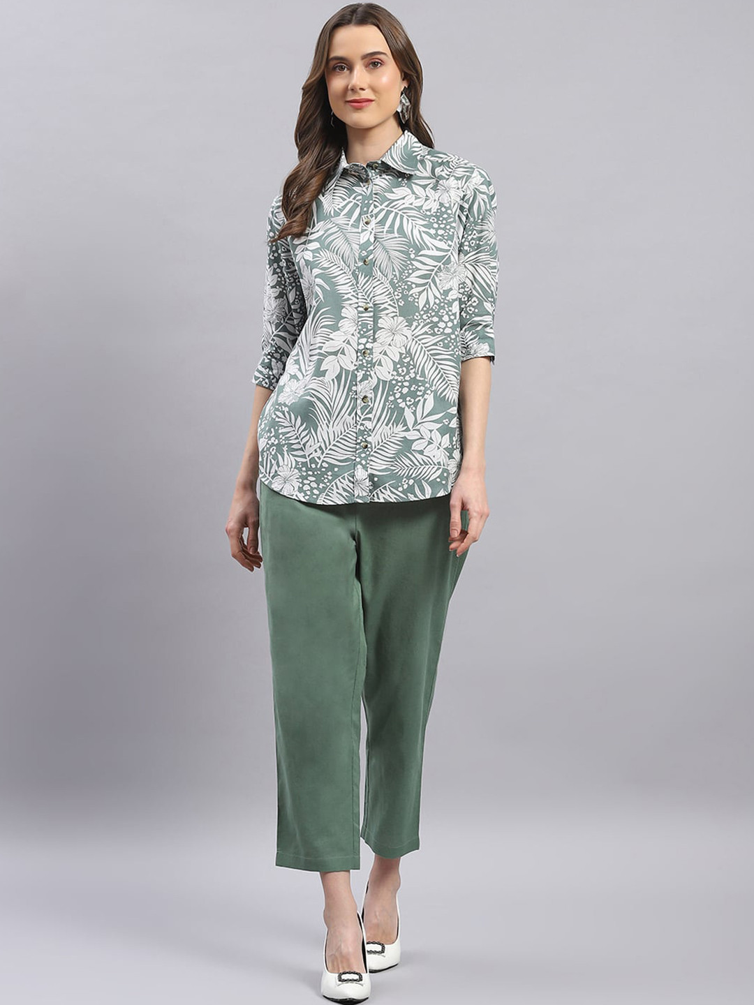 

Monte Carlo Printed Pure Cotton Shirt With Trousers, Green