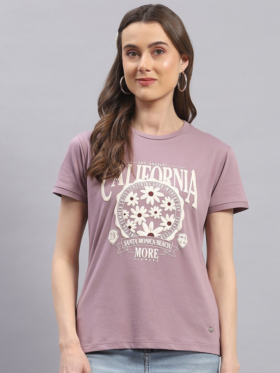 

Monte Carlo Typography Floral Printed Short Sleeves Cotton Top, Mauve