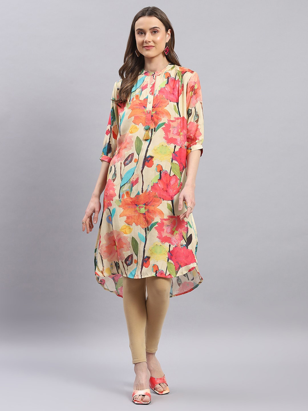 

Monte Carlo Floral Print A-Line Dress, Beige
