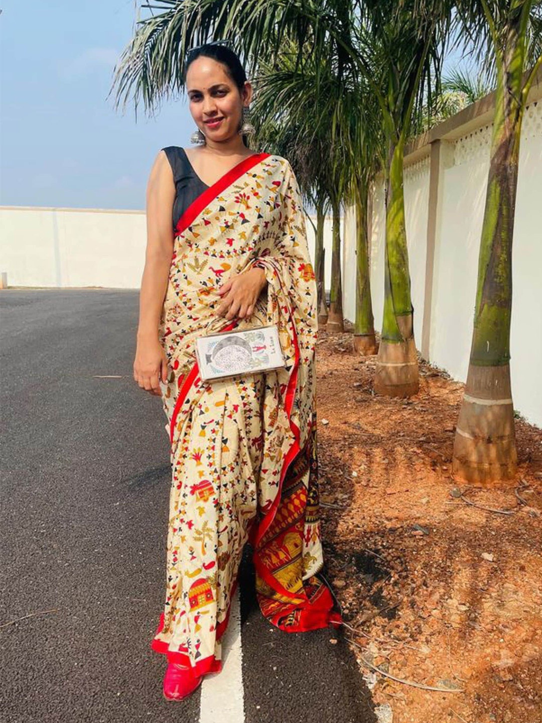 

KALINI Warli Block Print Saree, Red