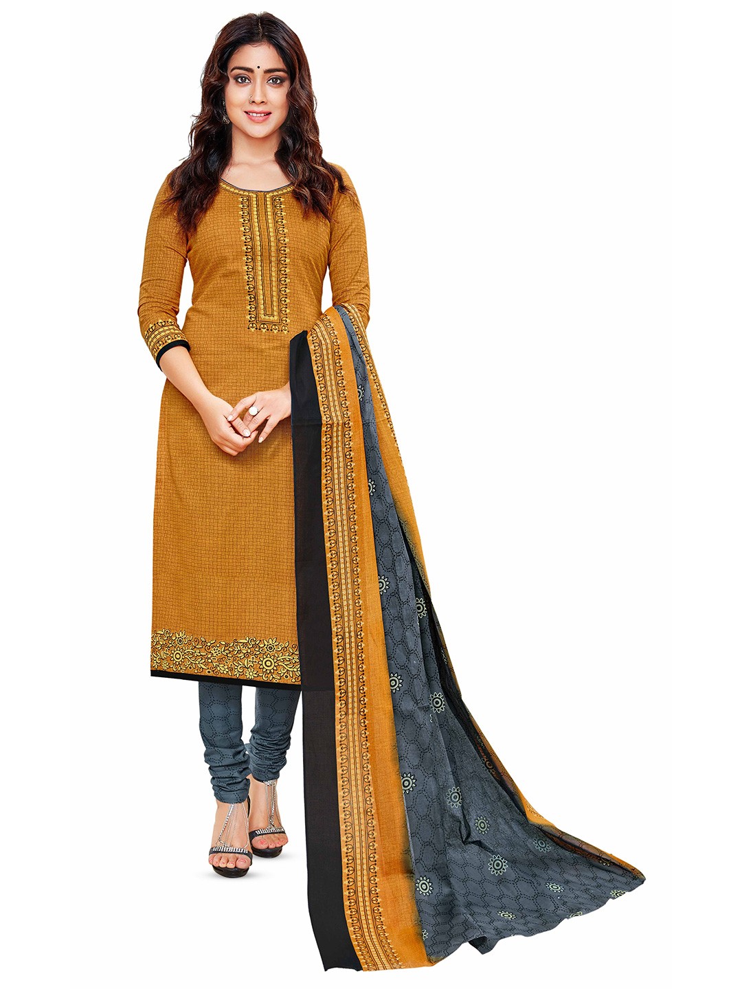 

MIRAAN Printed Pure Cotton Unstitched Dress Material, Brown
