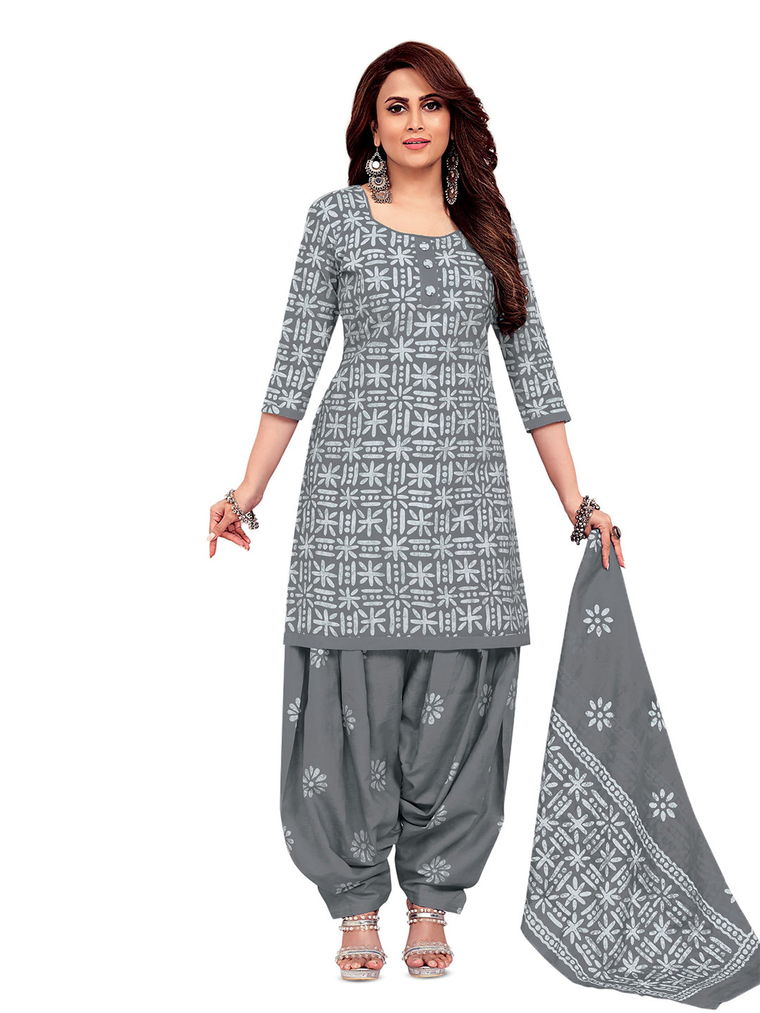 

MIRAAN Printed Pure Cotton Unstitched Dress Material, Grey