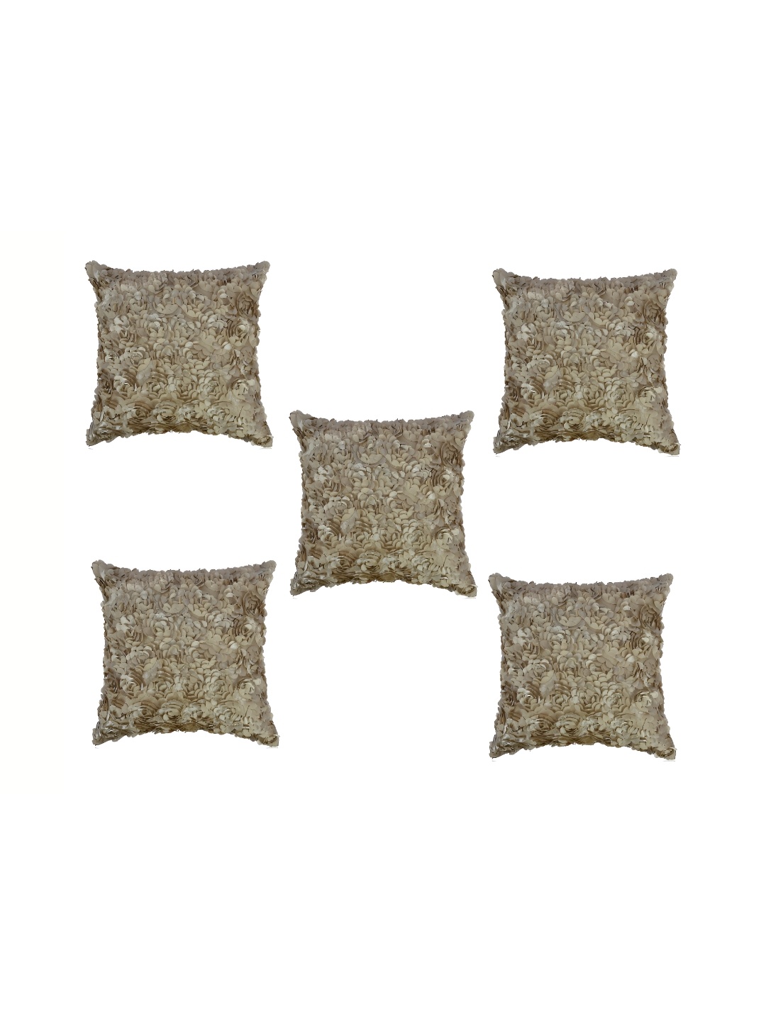 

TANLOOMS Gold-Toned Set of 5 Floral Satin Square Cushion Covers