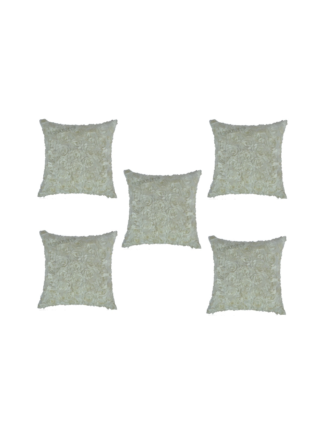 

TANLOOMS White Set of 5 Floral Satin Square Cushion Covers
