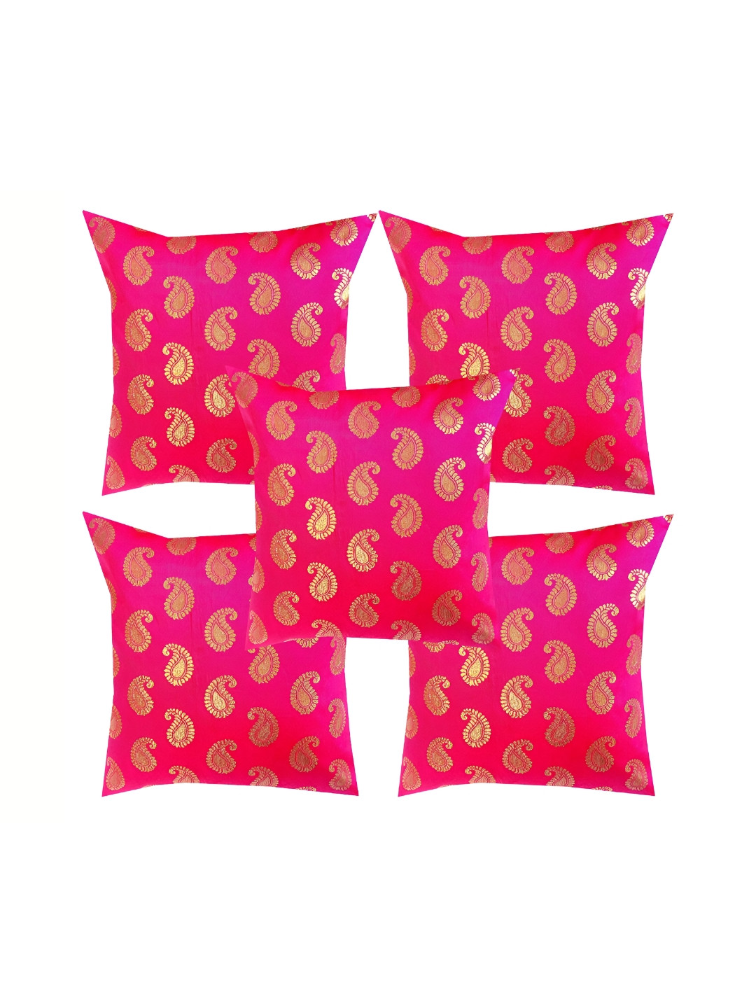 

Pink Parrot Pink & Gold-Toned Set of 5 Ethnic Motifs Square Cushion Covers